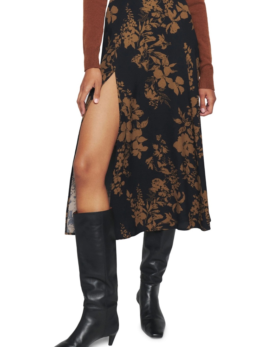 Reformation (3X) Floral Midi Skirt with Side Slit